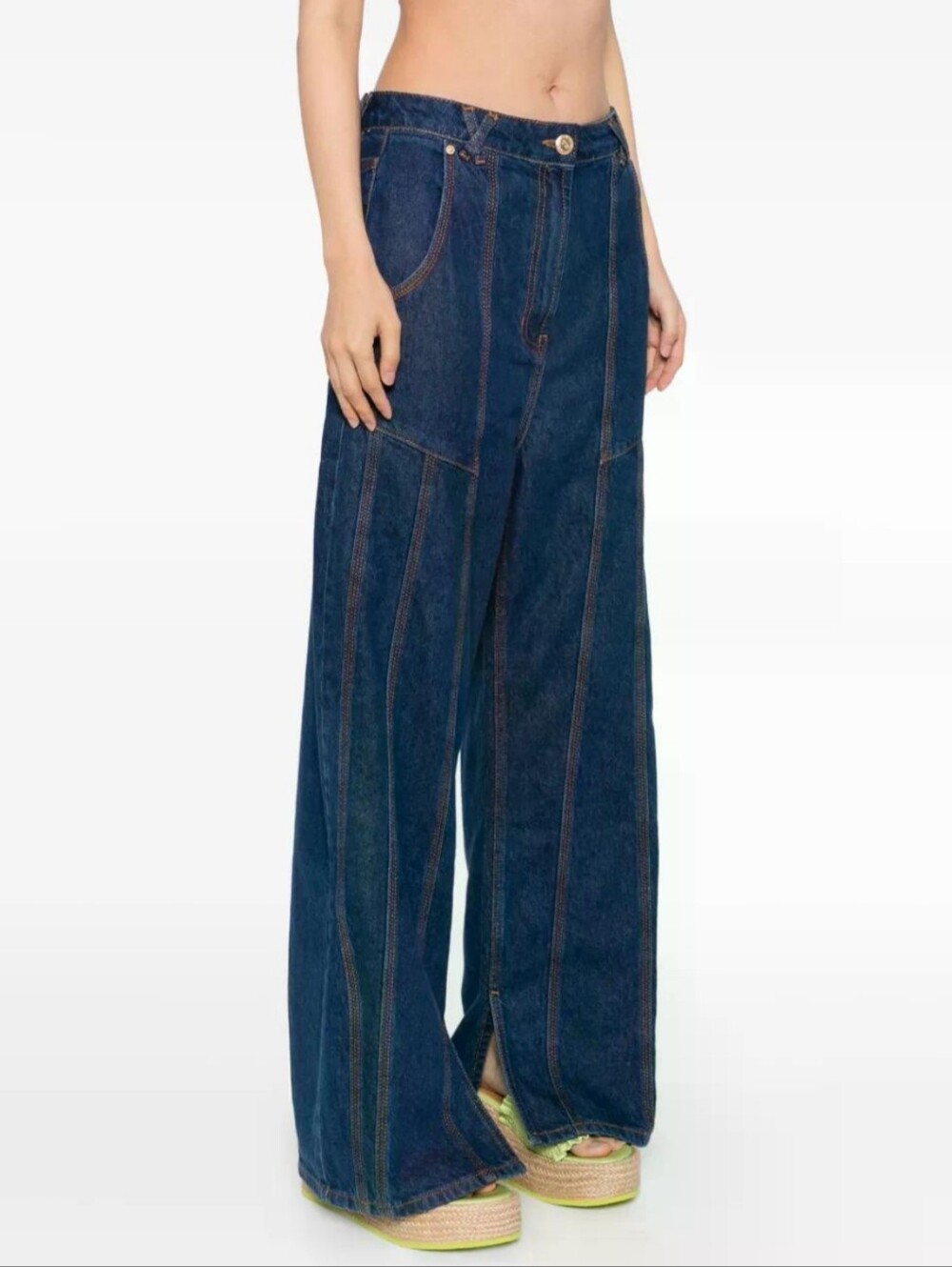 FARM Rio Panelled Cotton Wide-Leg Jeans Size 30